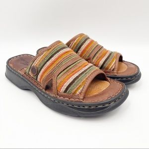 BORN Drilles Sandals Slip Ons Woven Fabric Leather Boho Shoes Chunky Size 8